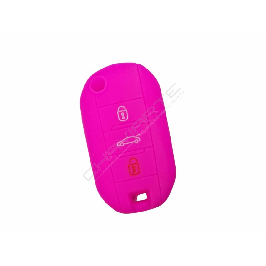 Capa silicone Peugeot, flip três botões, rosa