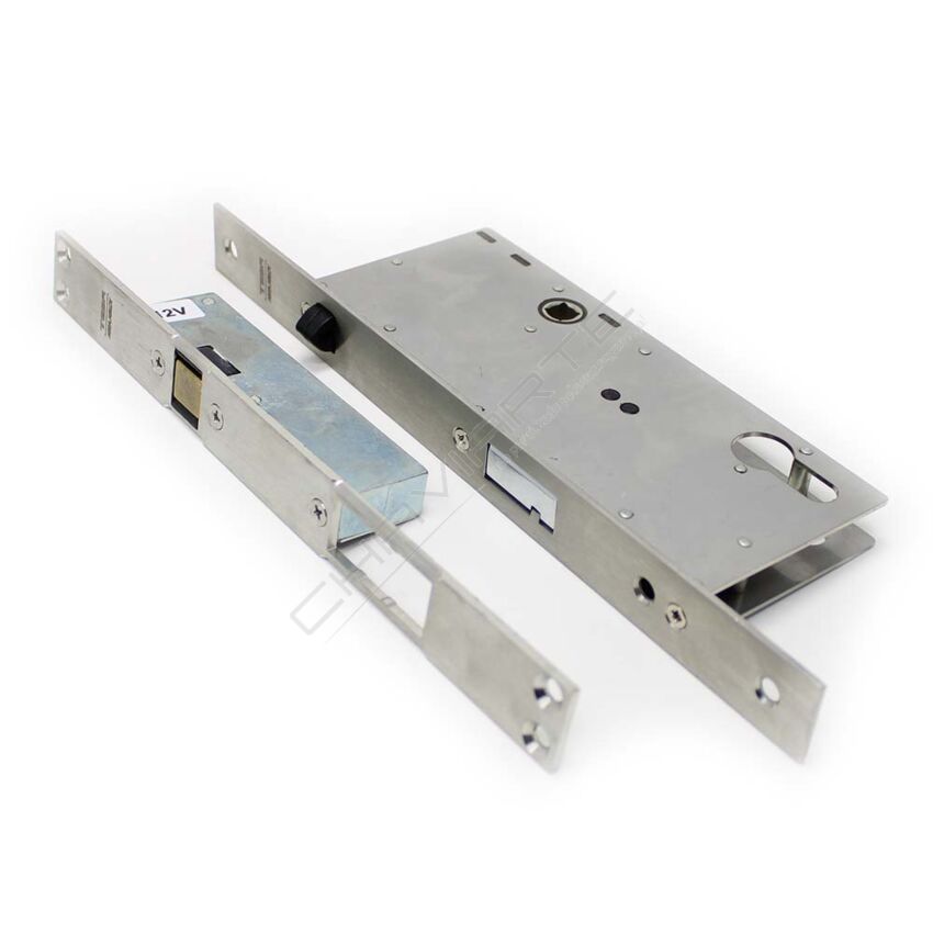 Fechadura eletromecânica automática Tesa TCP, entrada 50 mm, aço inoxidável