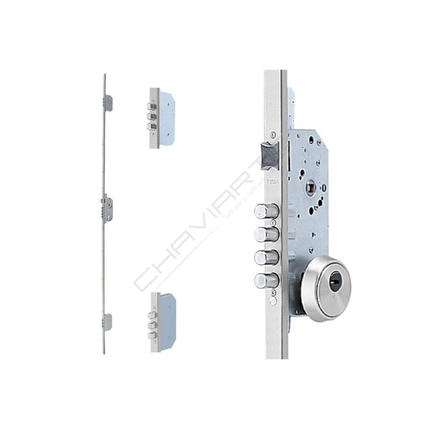 Fechadura multiponto 3 pontos TESA TLB, chapa em U, entrada 60mm, aço inox