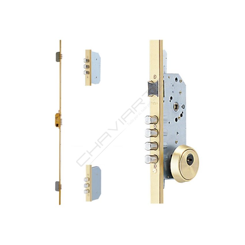Fechadura multiponto 3 pontos TESA TLB, chapa em U, entrada 60mm, dourado esmaltado
