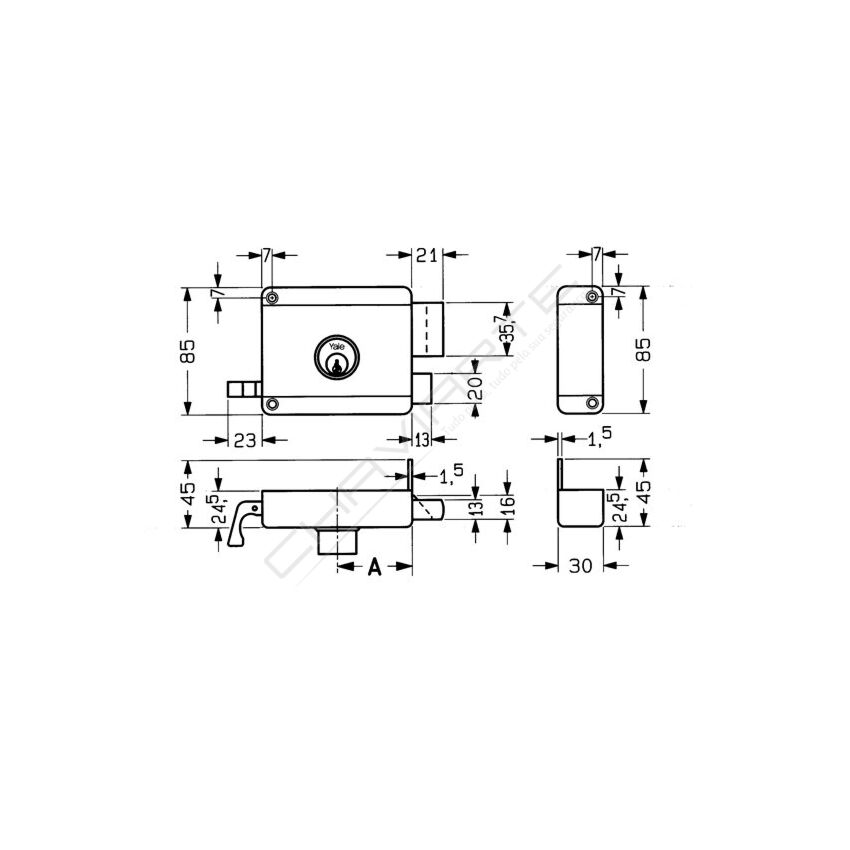 Fechadura de sobrepor Yale 63000501 (tipo 720), direita, entrada 5 cm