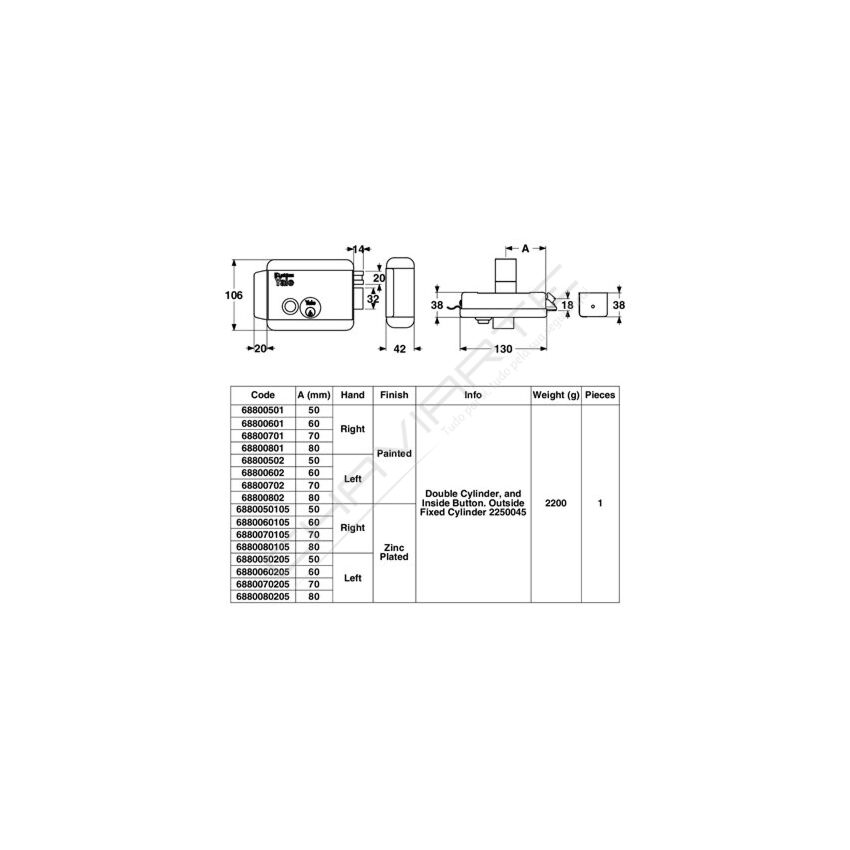 Fechadura elétrica de sobrepor Yale 68800601, direita